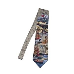 RIVETZ OF BOSTON 100% Silk Neck Tie New Hampshire Landmarks Hand Made Scenery